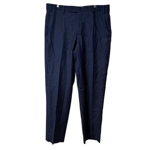 Zanella Dress Pants Mens 38 Navy Blue Made in Italy 100% Wool Flat Front